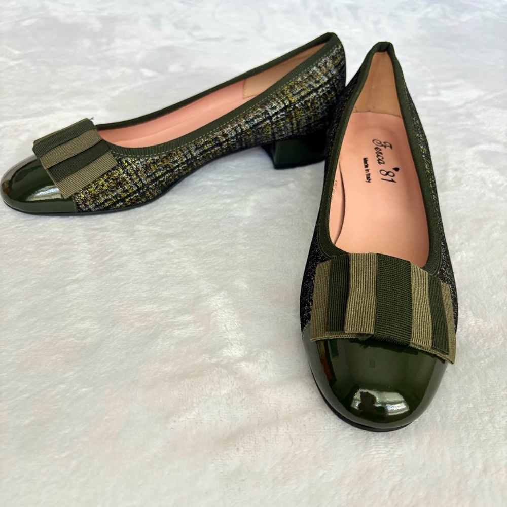 FERCA 81 Italian Genuine Leather Cap Toe Low Heel Green Tweed Pump--NEW--7.5 - Picture 6 of 16
